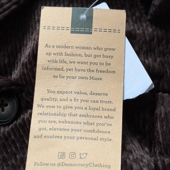 DEMOCRACY CORDUROY‎ CROPPED ONE BUTTON BLAZER IN ESPRESSO NWT WOMEN'S MEDIUM - Picture 13 of 15